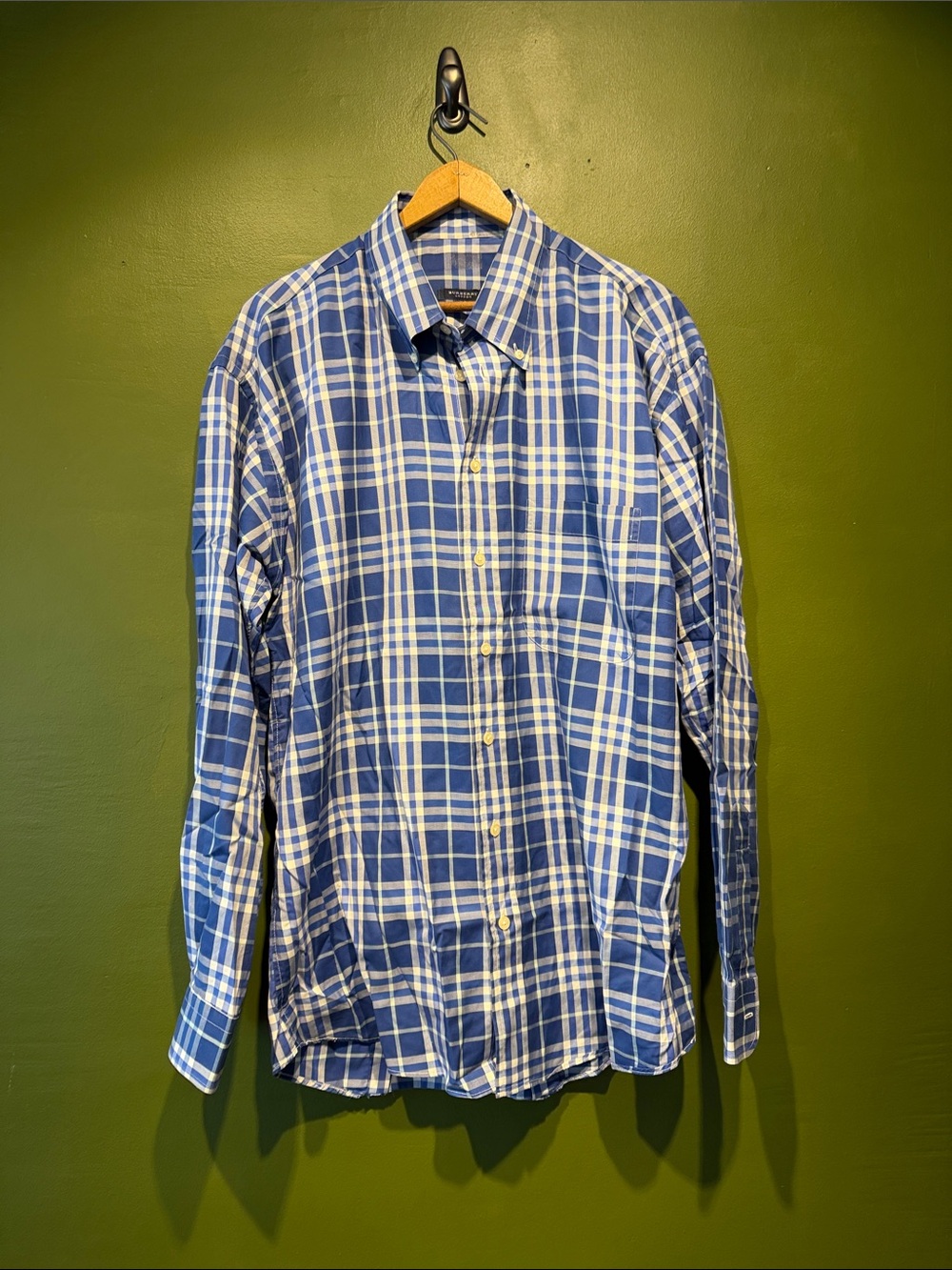 Burberry Classic Blue Plaid Men's Button-Up Shirt